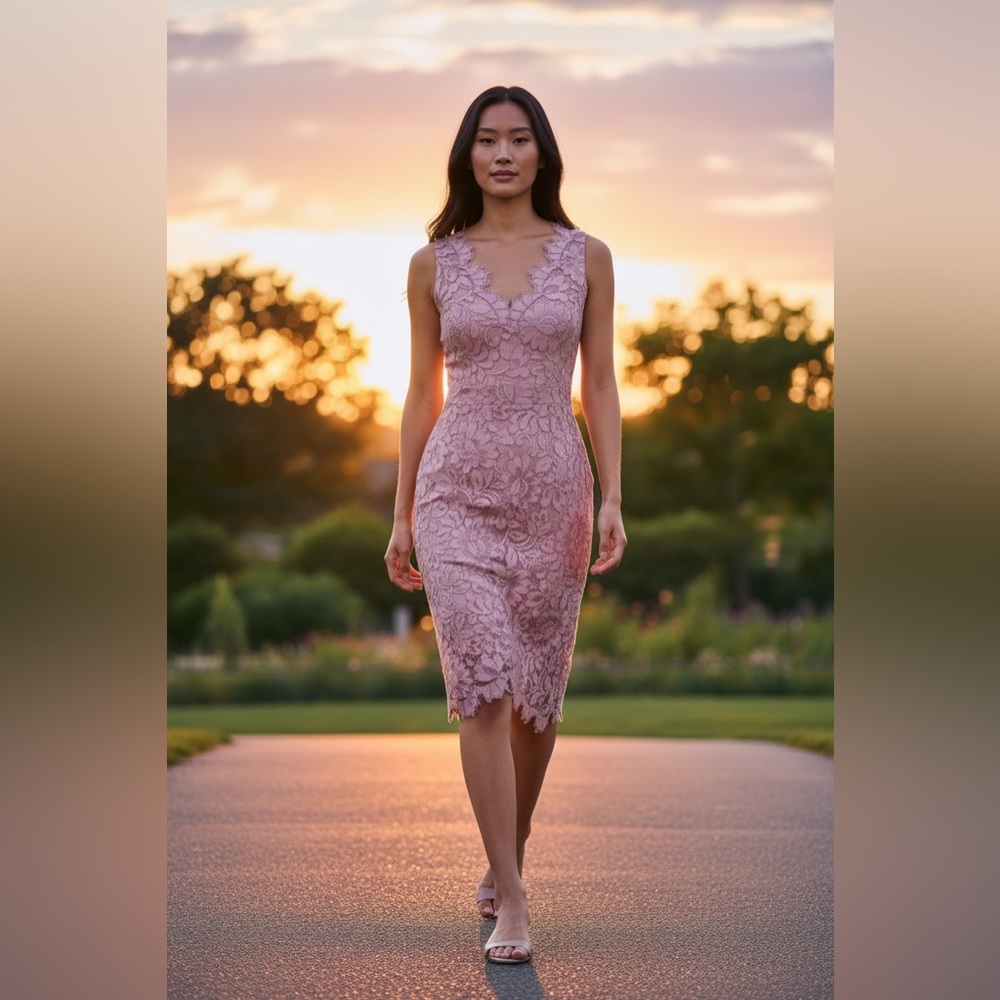 Eliza J Dusty Mauve Lace Sheath Dress V-Neck Size 0 - Picture 11 of 11